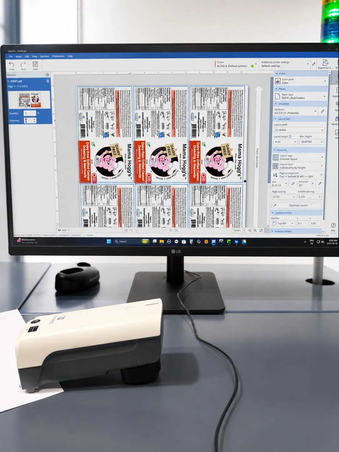 Label artwork being prepared at the WD Labels prepress workstation