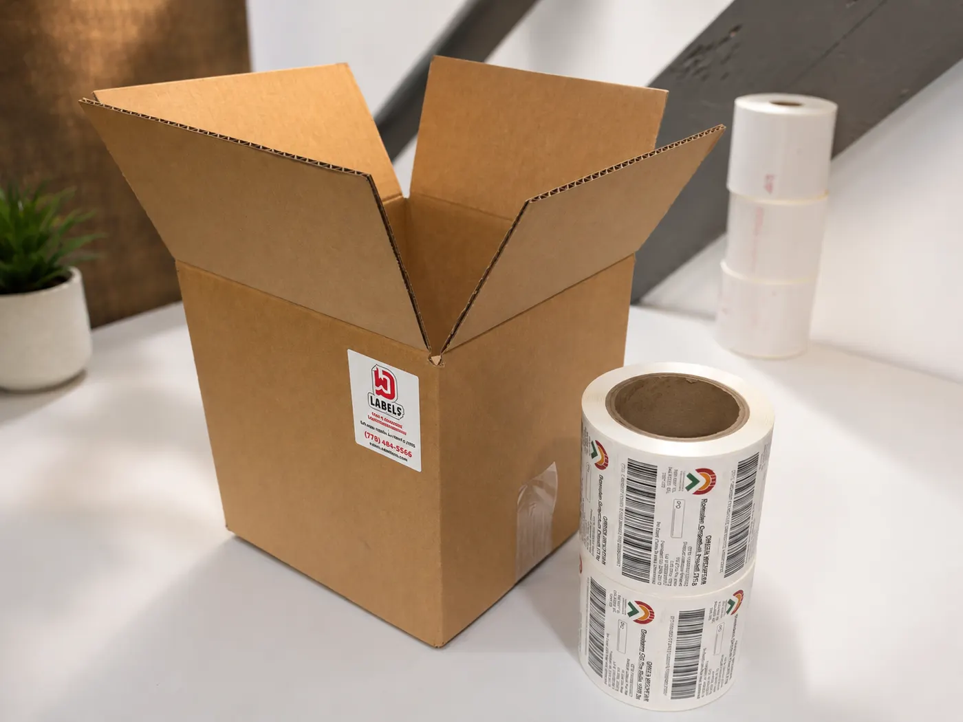 Finished custom label rolls prepared for packaging and use